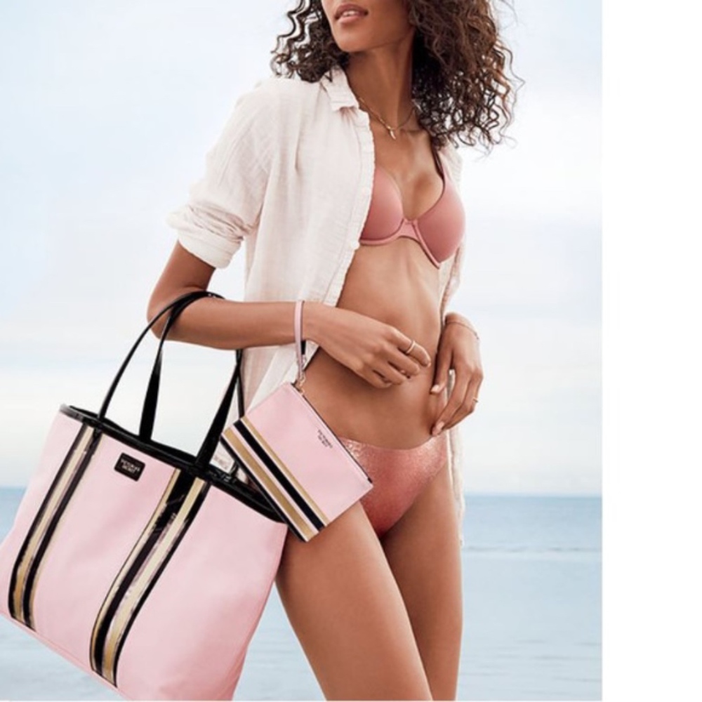 NWOT - VS Glass stripe tote and wristlet